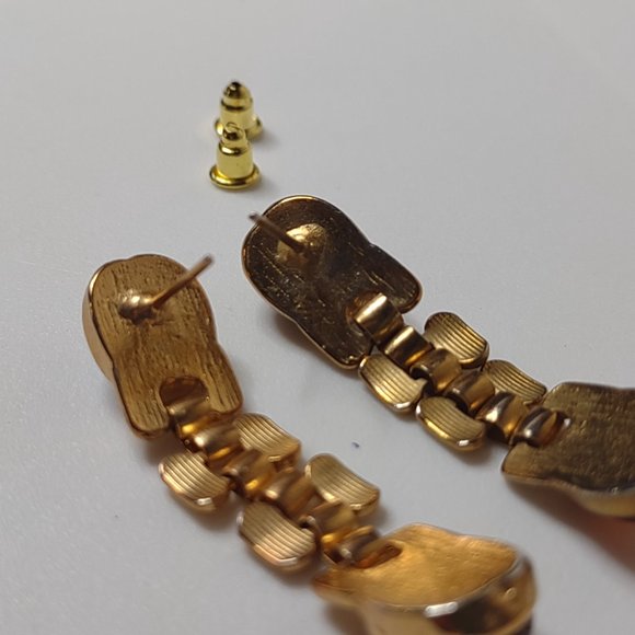 Purple Orange And Gold Tone Link Dangle Earrings - Picture 11 of 15